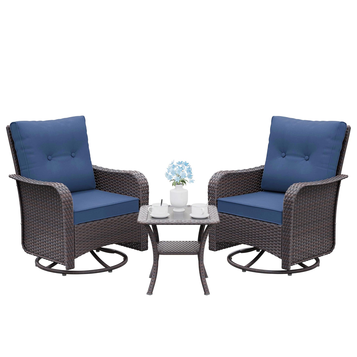Wicker Swivel Rocker Patio Chairs Set of 4,Swivel Rocking Chairs with Thickened Cushions,All-Weather Patio Wicker Chairs for Garden,Deck,Backyard