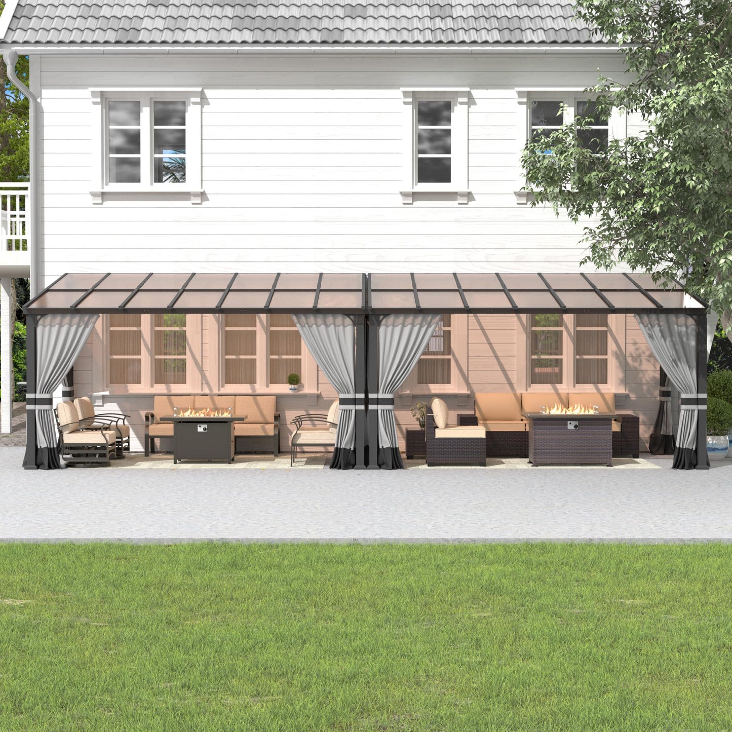 Gotland 10' × 28' Hardtop Gazebo for Patio,Wall-Mounted Lean to Gazebo Pergola with Sloping Roof and Durable Steel Frame,Large Heavy Duty Awnings for Decks,Backyard