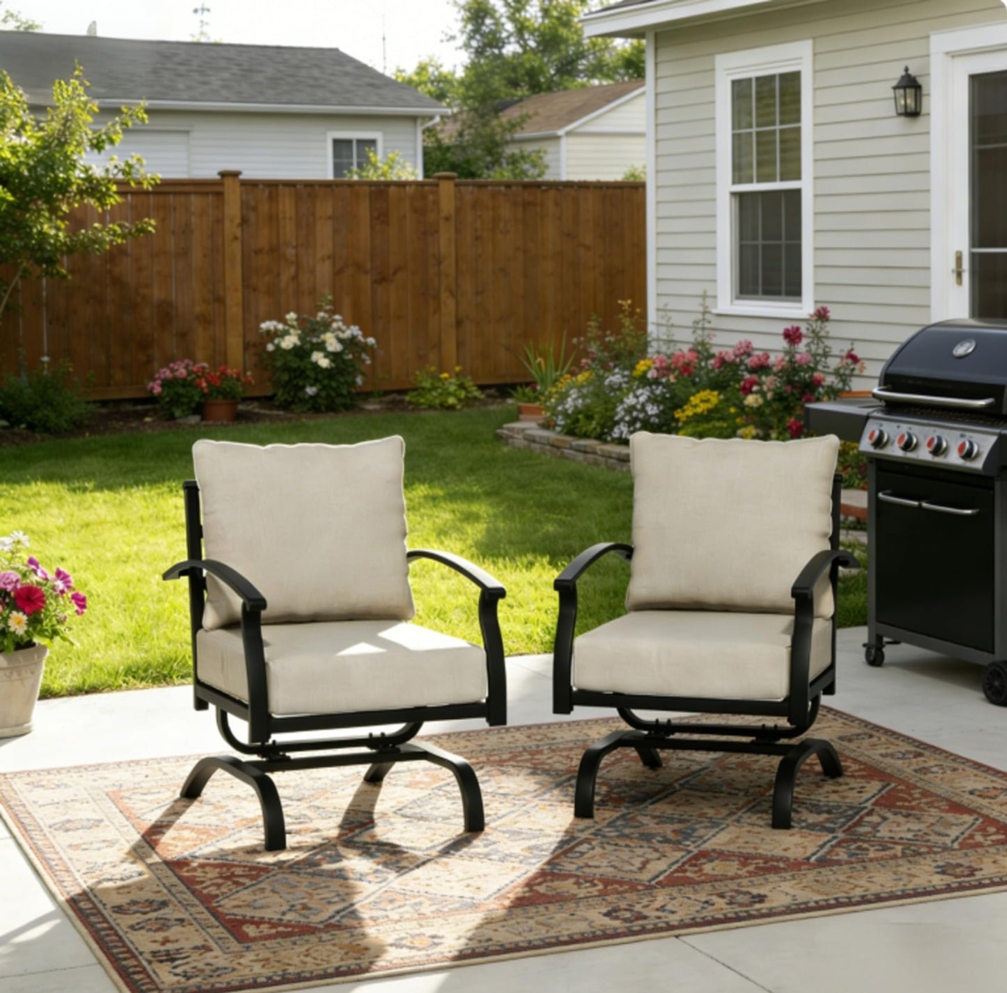 Gotland 2 Pieces Patio Furniture Set, Outdoor Metal Rocking Chair, Patio Bistro Set Rocker with Thickened Cushions for Porch Garden Deck