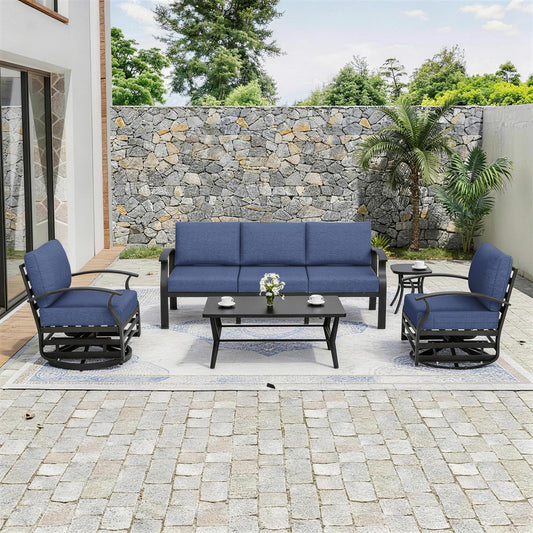 ALAULM Aluminum Patio Furniture Set 5-Seat Modern Outdoor Conversation Sets w/Swivel Rocking Chairs with Rectangular Coffee Table