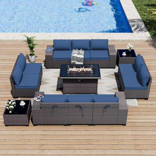 ALAULM 13-Piece Patio Furniture Set – Outdoor Sectional Sofas with Propane Fire Pit Table