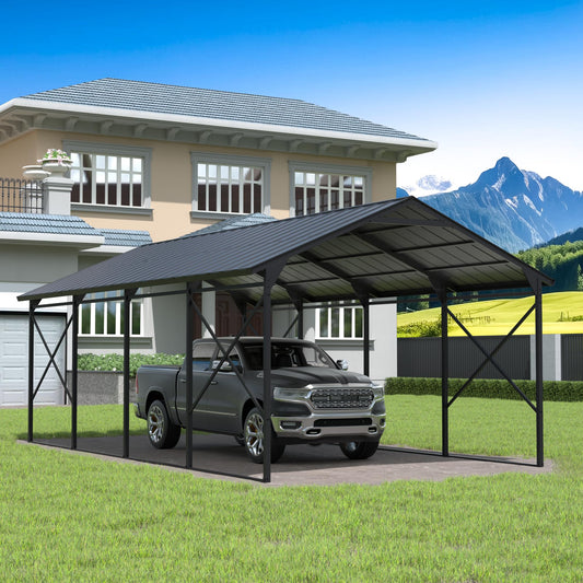 ALAULM 12X22FT Metal Carport Outdoor Carport Canopy Heavy Galvanized Garage Car Shelter with Enhanced Base and Roof, Duty Garage Shelter for Cars Boats Pickups Trucks