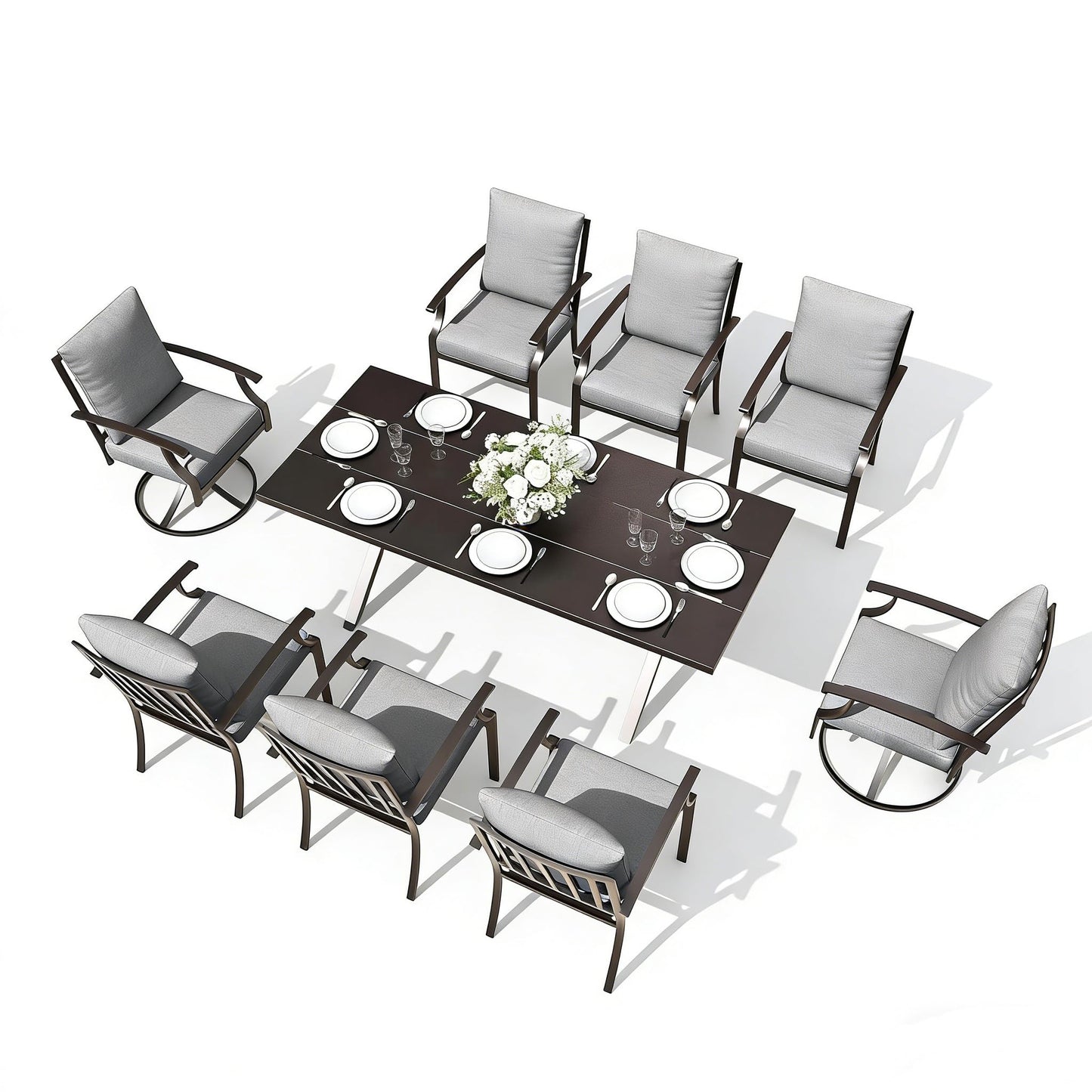 Gotland 9 Piece Outdoor Dining Set, Metal Outdoor Table,6 Single chairs and 2 Swivel Chairs , Patio Furniture Set with Waterproof Cushions, Patio Dining Sets for Backyard Deck ,Sand