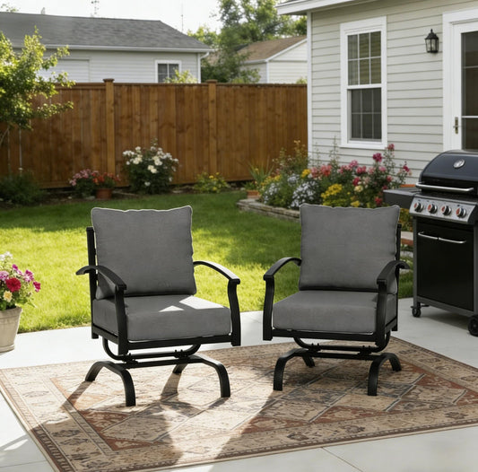 Gotland 2 Pieces Patio Furniture Set, Outdoor Metal Rocking Chair, Patio Bistro Set Rocker with Thickened Cushions for Porch Garden Deck