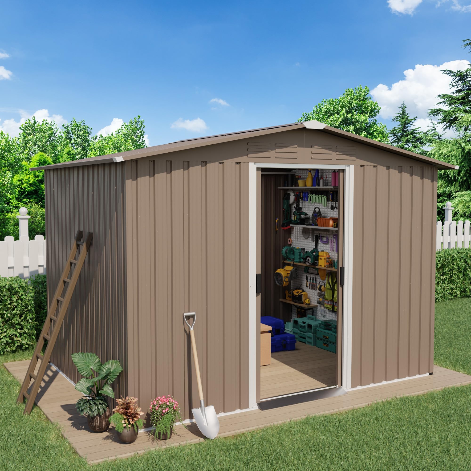 Outdoor Storage Shed | ALAULM Metal Garden Tool Shed