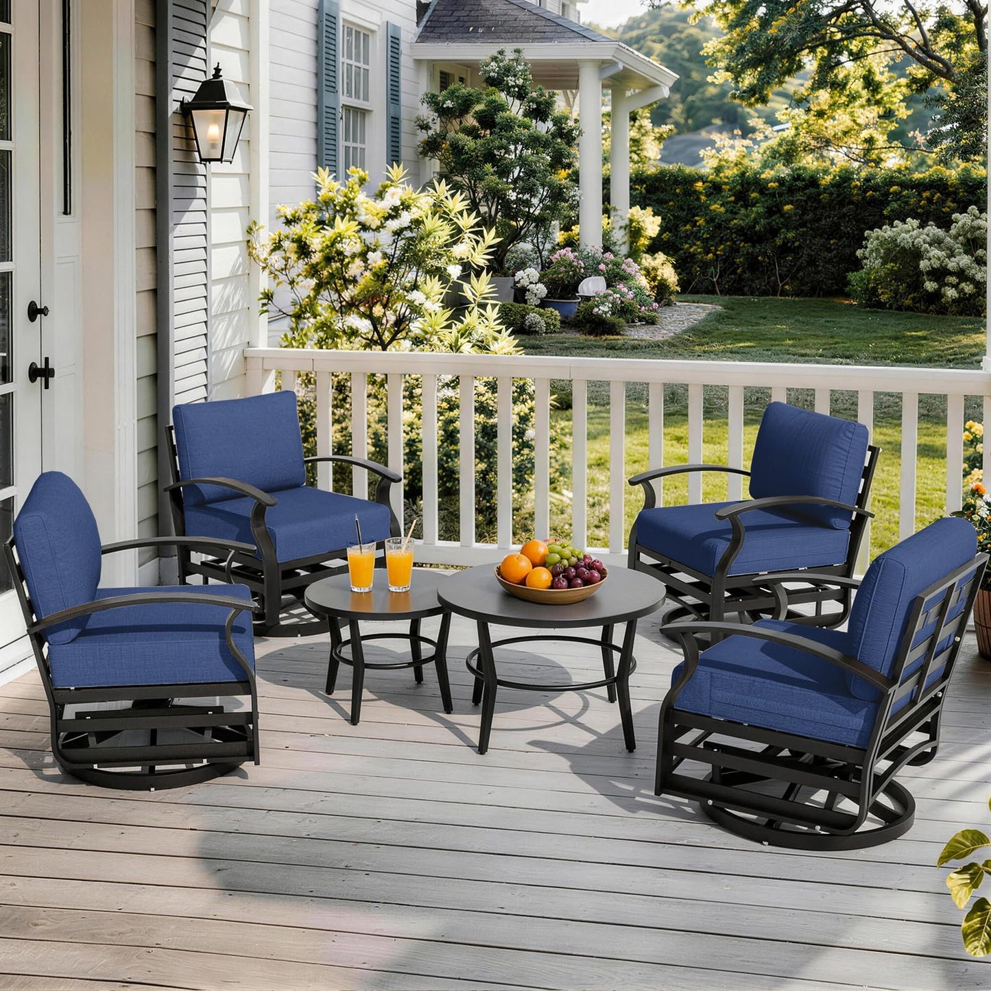Gotland 6 Piece Patio Set, Aluminum Outdoor Swivel Chairs Set with Round Table 5.1’’ High-Resilience Seat Cushions 29.5" Deep Seating, Metal Patio Furniture Set Patio Conversation Sets