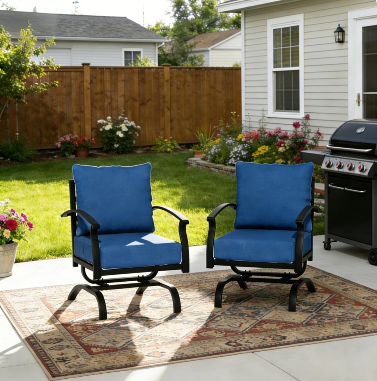 Gotland 2 Pieces Patio Furniture Set, Outdoor Metal Rocking Chair, Patio Bistro Set Rocker with Thickened Cushions for Porch Garden Deck