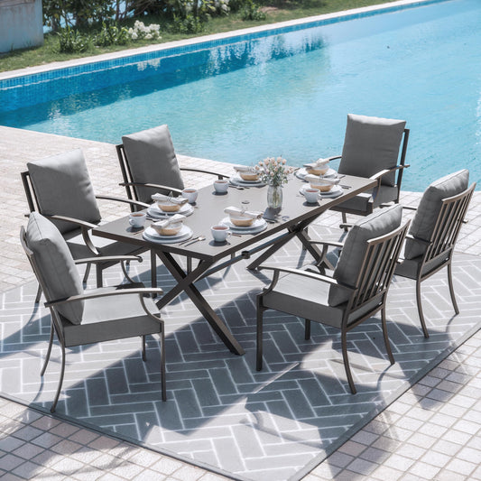 7-Piece Patio Dining Set | Rectangular Table with Umbrella Hole
