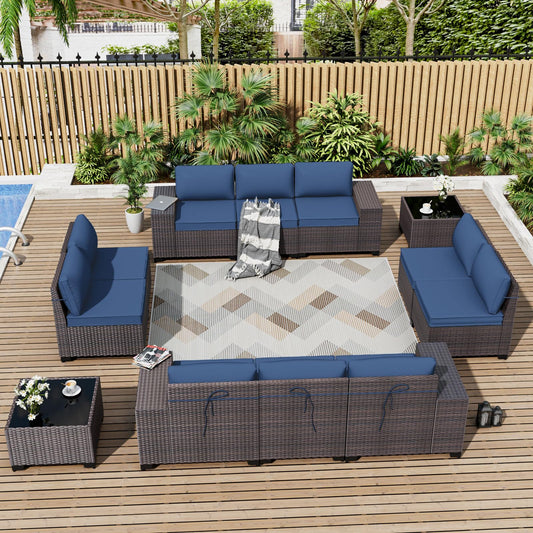ALAULM 12-Piece Outdoor Patio Furniture Set – Sectional Sofas & Coffee Tables
