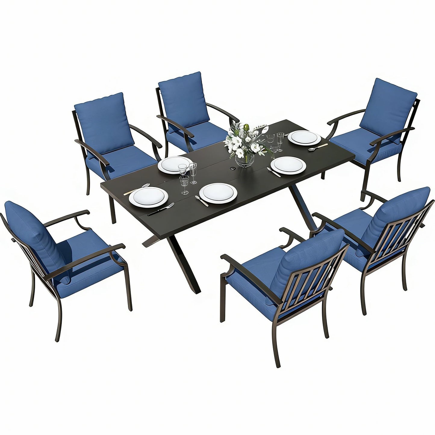 Gotland 7 Piece Outdoor Dining Set, Metal Outdoor Table and Chairs with X-Shaped Legs 1.5" Umbrella Hole, Patio Furniture Set with Waterproof Cushions, Patio Dining Sets for Backyard Deck ,Sand 5 out of 5 stars