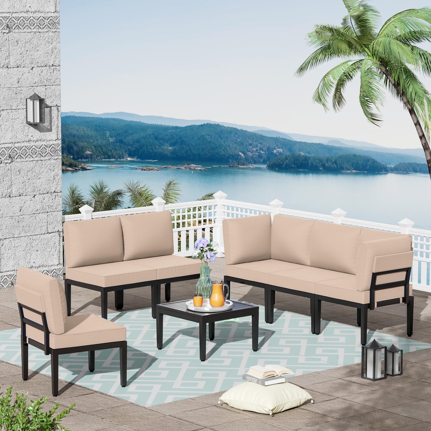 ALAULM 7 Pieces Metal Patio Furniture Set Modern Outdoor Furniture w/Coffee Table Patio Sectional