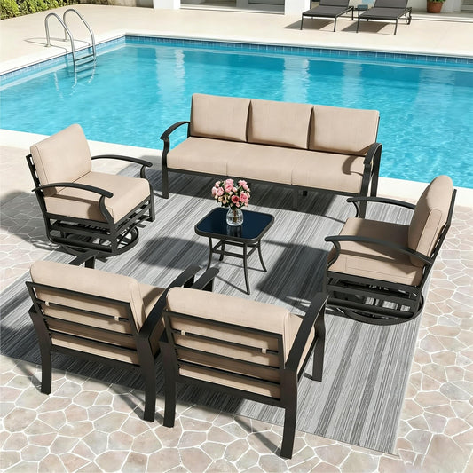 Gotland 7-Piece Aluminum Patio Furniture with Coffee Table