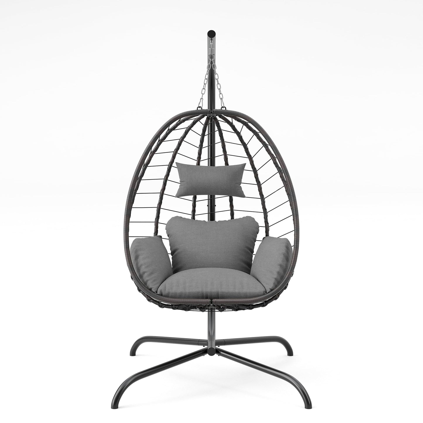 Gotland Outdoor Hanging Egg Chair with Stand,Patio Wicker Swing Egg Chair Hammock Chair with UV Resistant Cushion,All-Weather 485lbs Capacity for Bedroom,Balcony,Garden,Beige