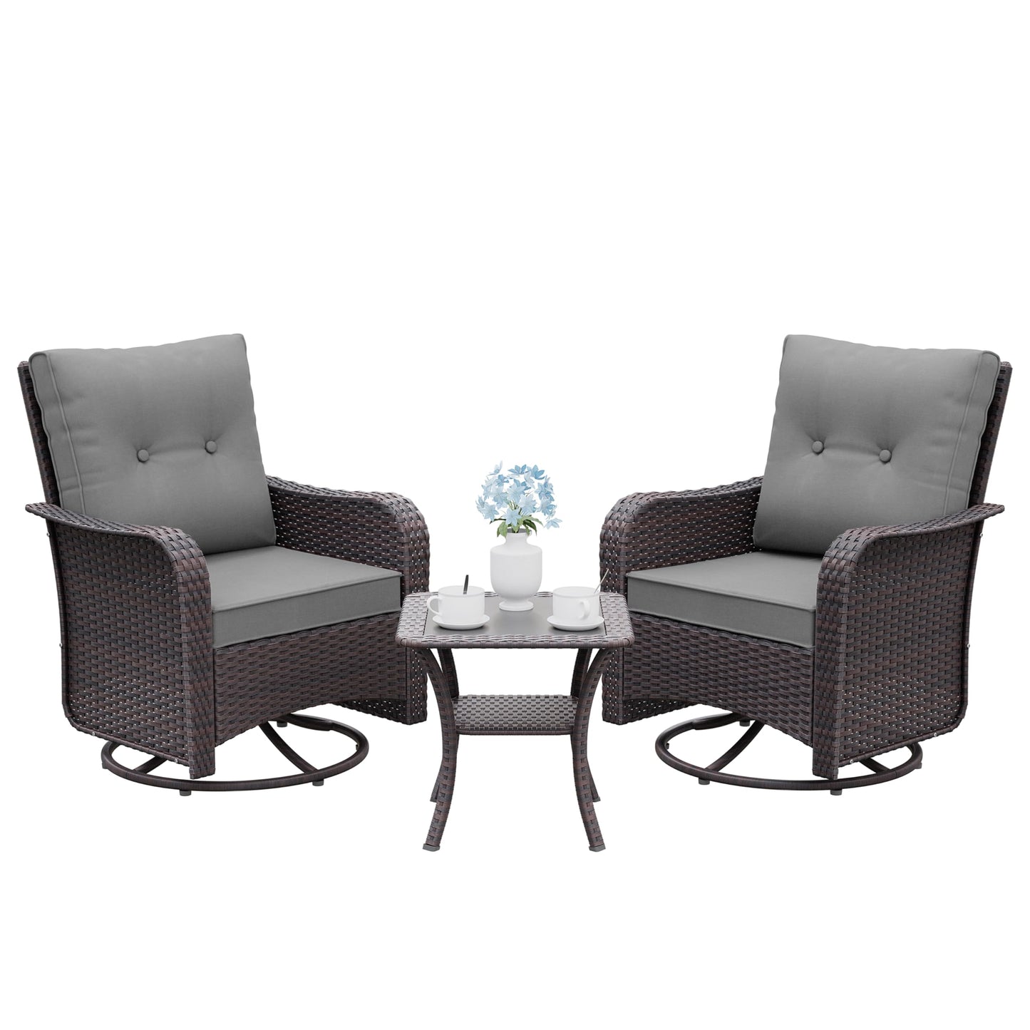 Wicker Swivel Rocker Patio Chairs Set of 4,Swivel Rocking Chairs with Thickened Cushions,All-Weather Patio Wicker Chairs for Garden,Deck,Backyard
