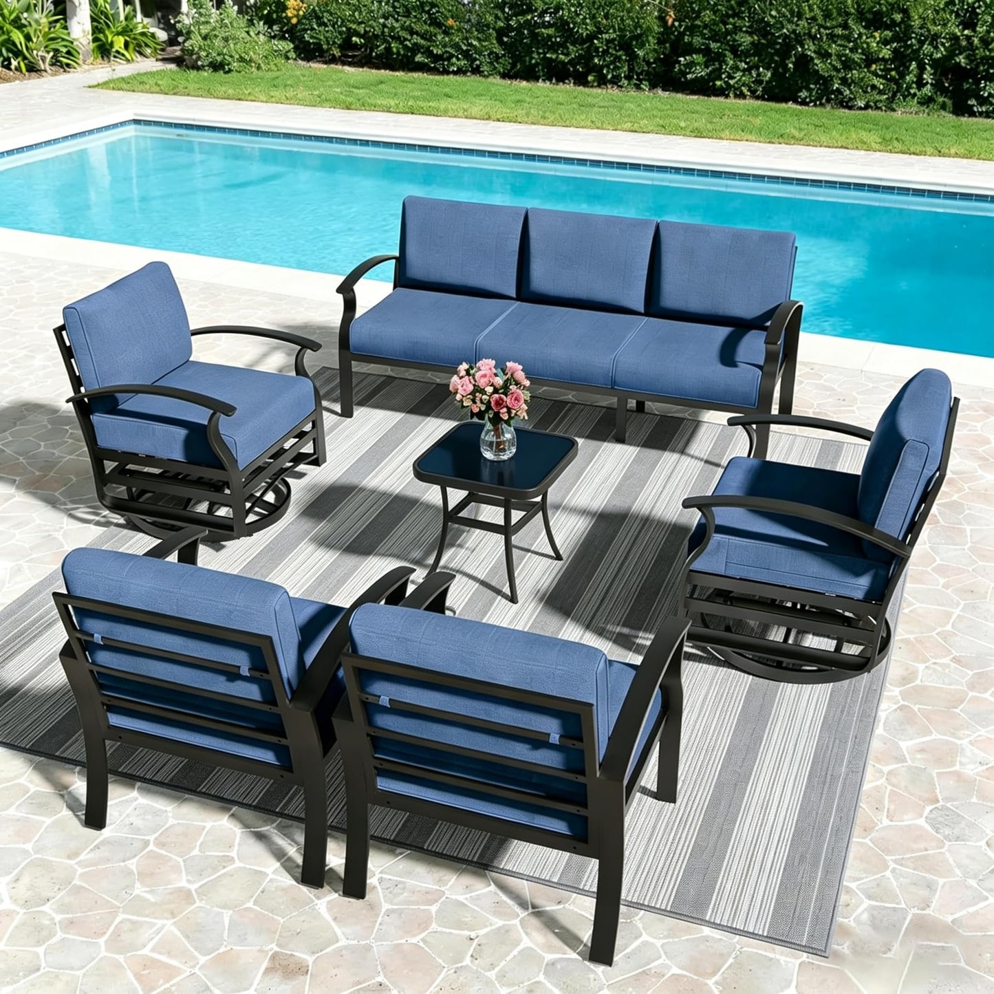 Gotland 7-Piece Aluminum Patio Furniture with Coffee Table