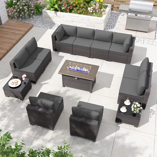 ALAULM 13-Piece Patio Furniture Set – Outdoor Sectional with CSA-Certified Fire Pit