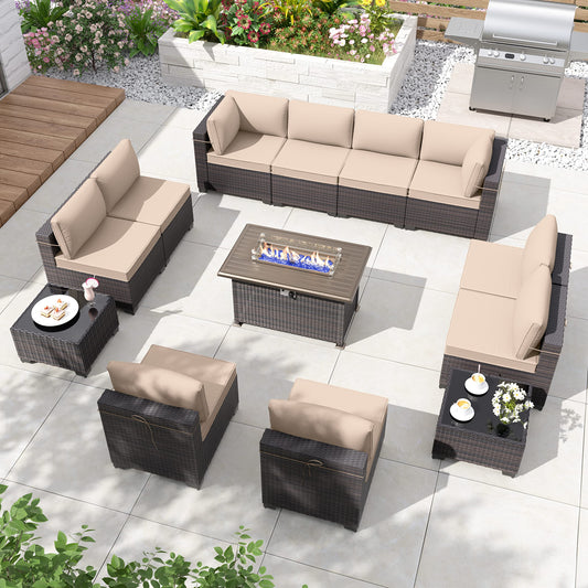 ALAULM 13-Piece Patio Furniture Set – Outdoor Sectional with CSA-Certified Fire Pit
