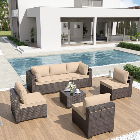 ALAULM 7-Piece Outdoor Patio Furniture Set – All-Weather Wicker Sectional with Coffee Table