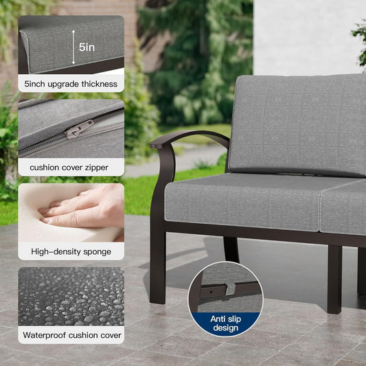 Gotland 10 PieceAluminum Patio Furniture Set,Modern Metal Outdoor Patio Furniture w/5.1'' Thick Cushion,Swivel Chairs and Round Coffee Table,Patio Conversation Sets for Porch,Deck