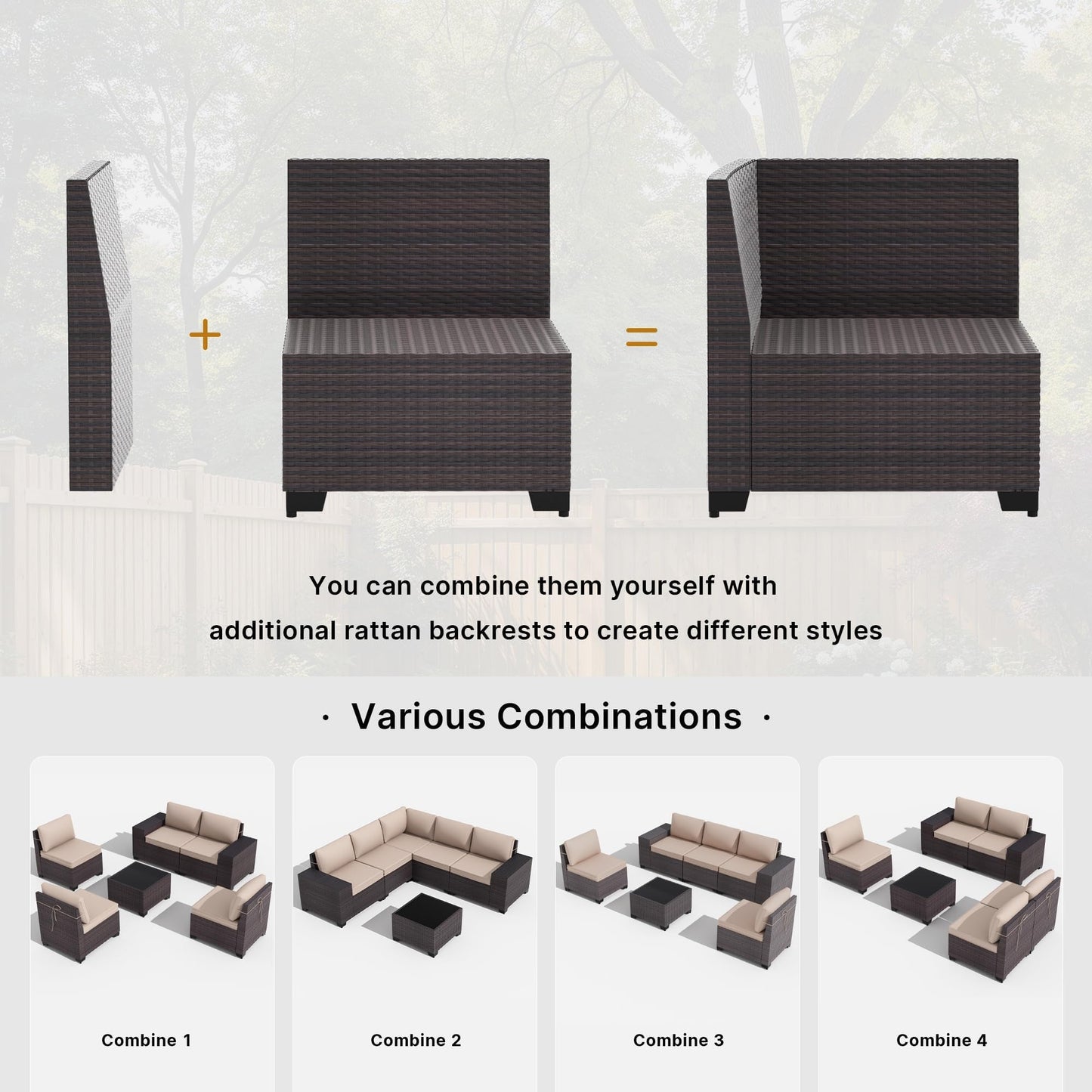 Gotland Outdoor Patio Furniture Set with 43" Propane Fire Pit Table, 7 Pieces Outdoor Furniture Patio Sectional Sofa Conversation Sets