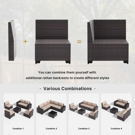 Gotland Outdoor Patio Furniture Set with 43" Propane Fire Pit Table, 7 Pieces Outdoor Furniture Patio Sectional Sofa Conversation Sets