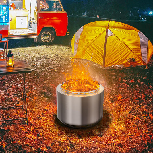 ALAULM 19 Inch Stainless Steel Outdoor Smokeless Fire Pit for Patio Backyard Garden Camping