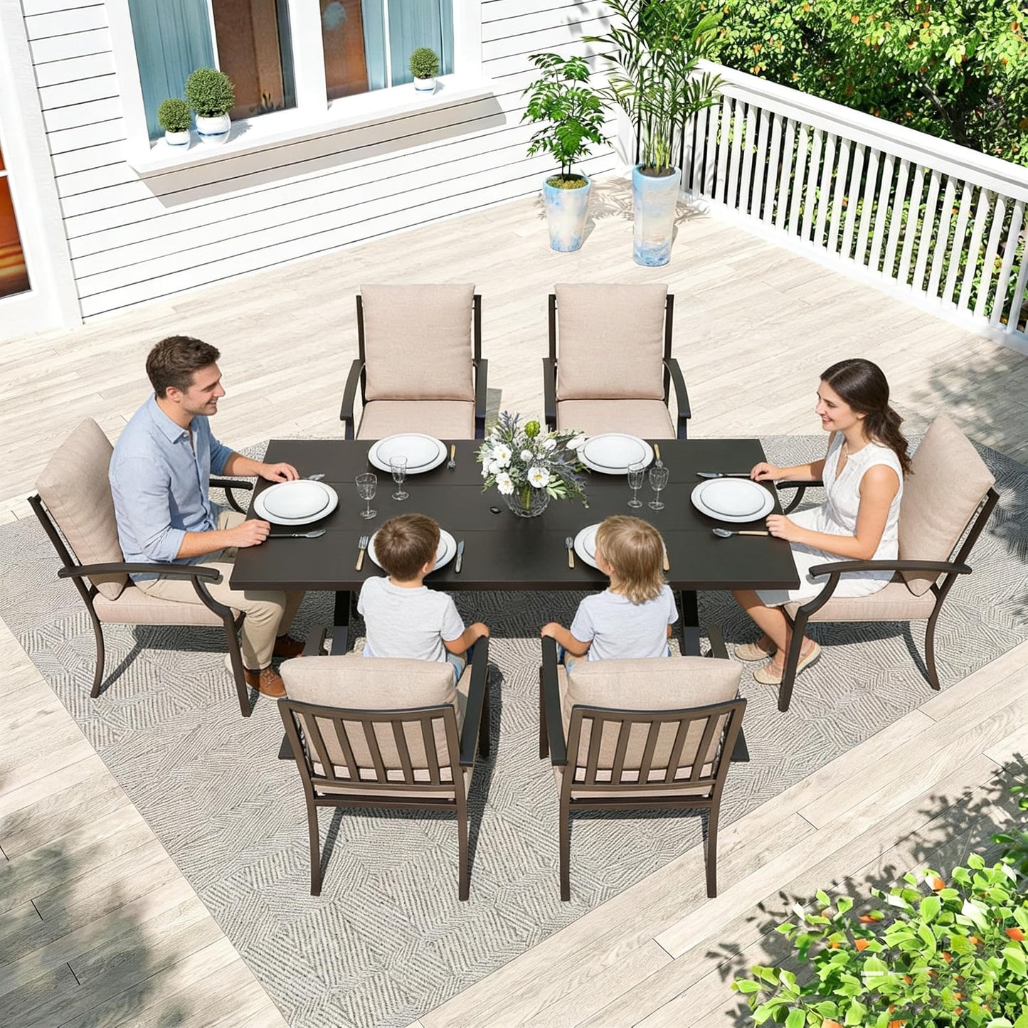 Gotland 7 Piece Outdoor Dining Set, Metal Outdoor Table and Chairs with X-Shaped Legs 1.5" Umbrella Hole, Patio Furniture Set with Waterproof Cushions, Patio Dining Sets for Backyard Deck ,Sand 5 out of 5 stars