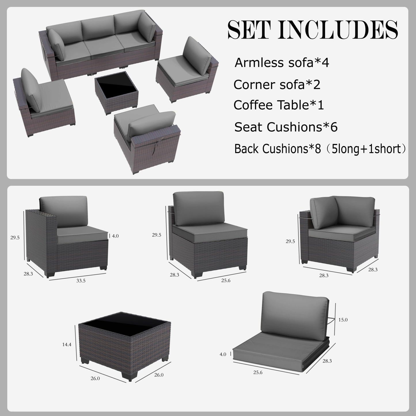Gotland 7 Piece Outdoor Patio Furniture Sets, Outdoor Furniture Patio Sectional Sofa, All Weather Woven Wicker Patio Sofa Brown PE Rattan Patio Conversation Set