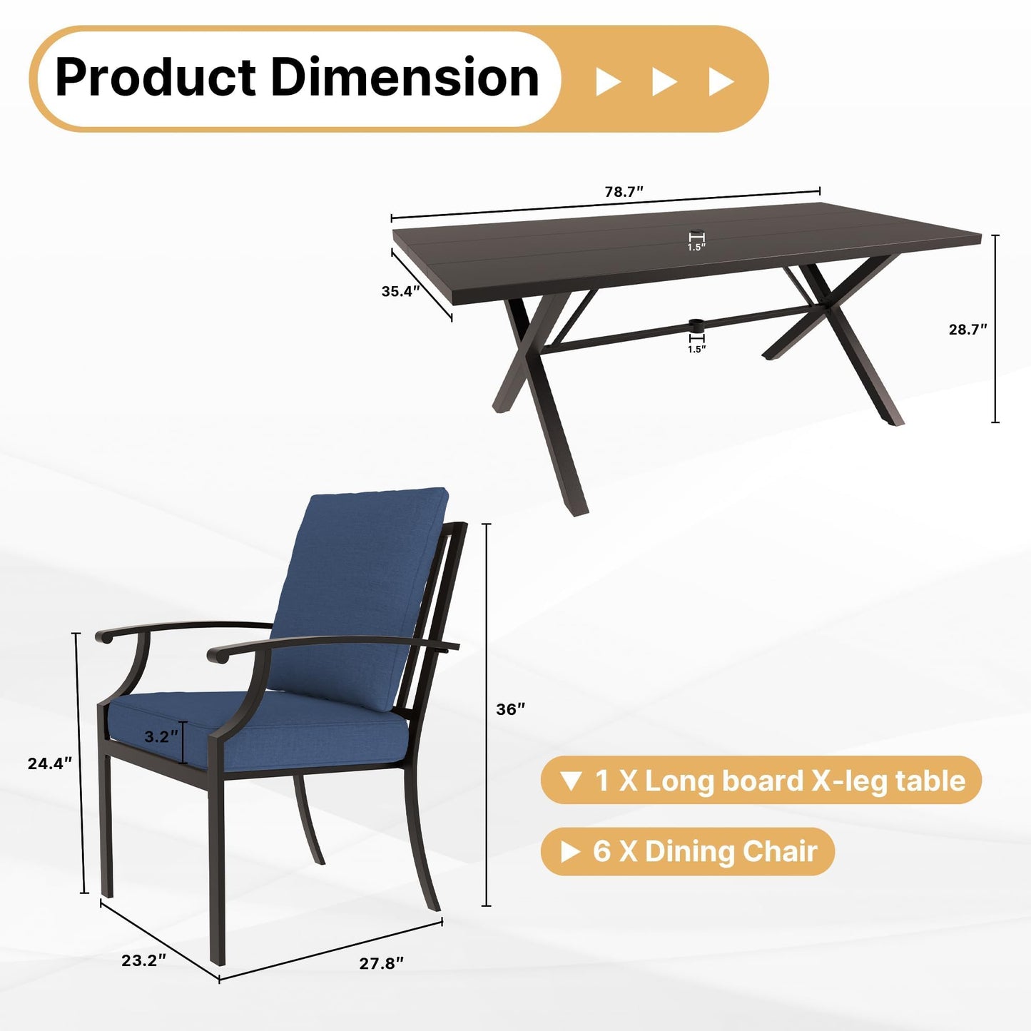 Gotland 7 Piece Outdoor Dining Set, Metal Outdoor Table and Chairs with X-Shaped Legs 1.5" Umbrella Hole, Patio Furniture Set with Waterproof Cushions, Patio Dining Sets for Backyard Deck ,Sand 5 out of 5 stars