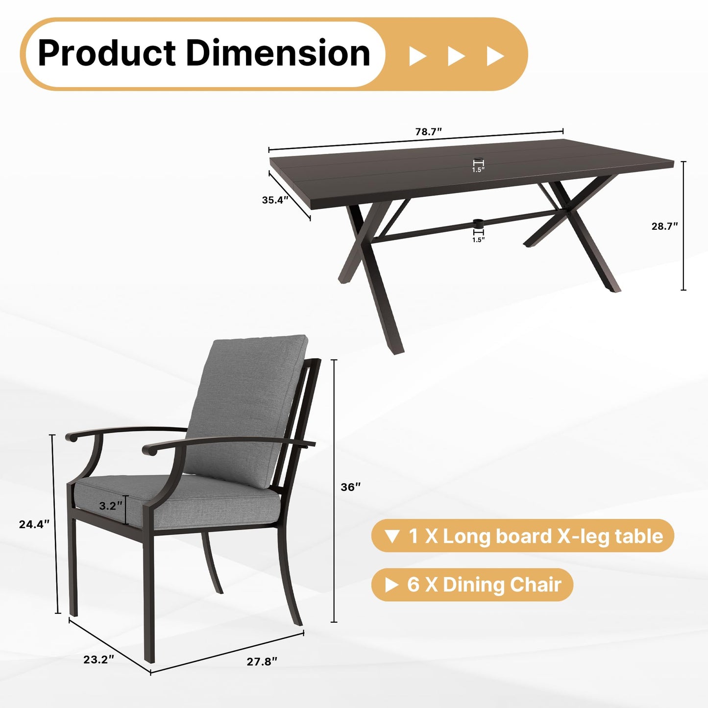 Gotland 7 Piece Outdoor Dining Set, Metal Outdoor Table and Chairs with X-Shaped Legs 1.5" Umbrella Hole, Patio Furniture Set with Waterproof Cushions, Patio Dining Sets for Backyard Deck ,Sand 5 out of 5 stars