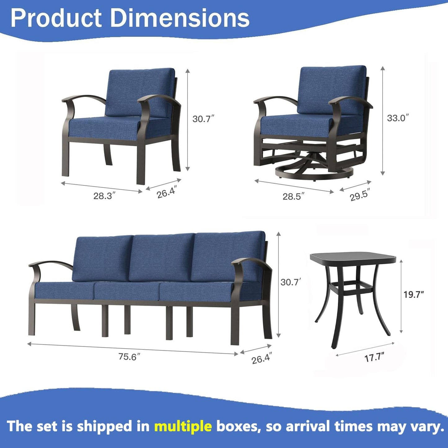 Gotland 7-Piece Aluminum Patio Furniture with Coffee Table