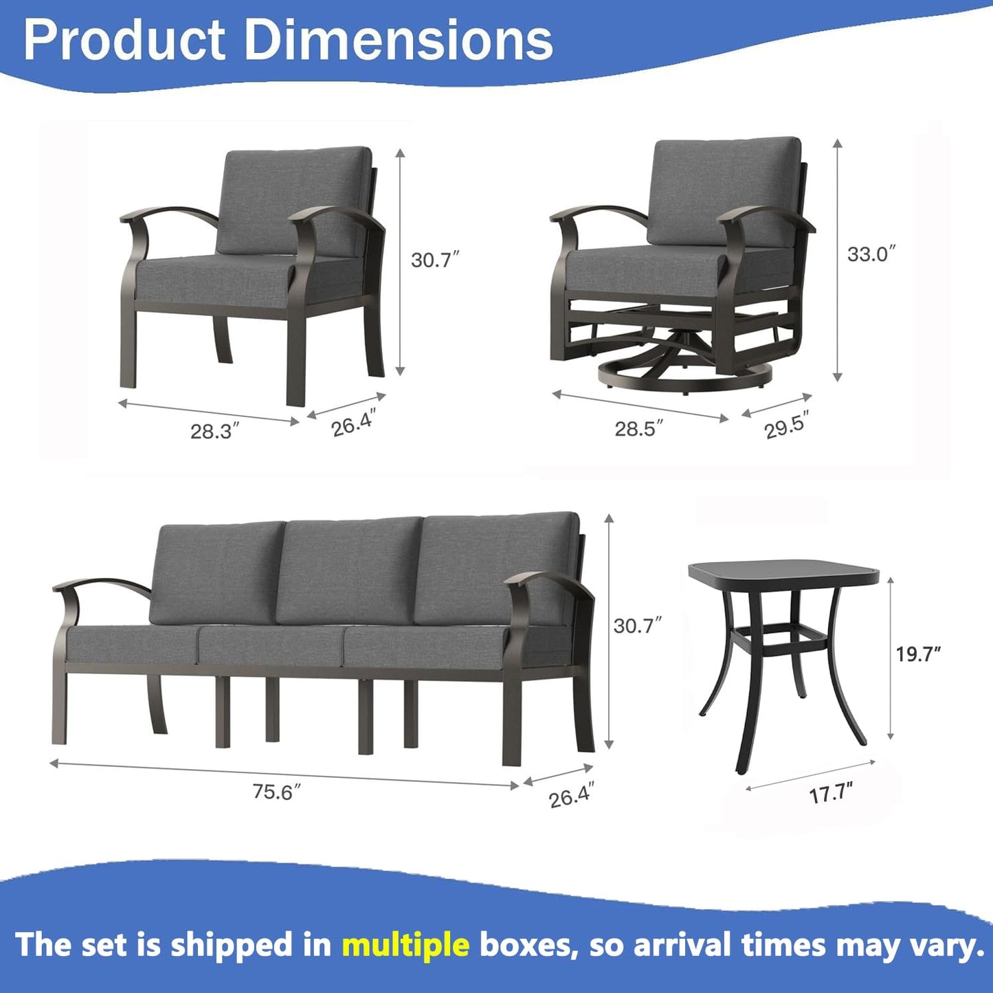Gotland 7-Piece Aluminum Patio Furniture with Coffee Table