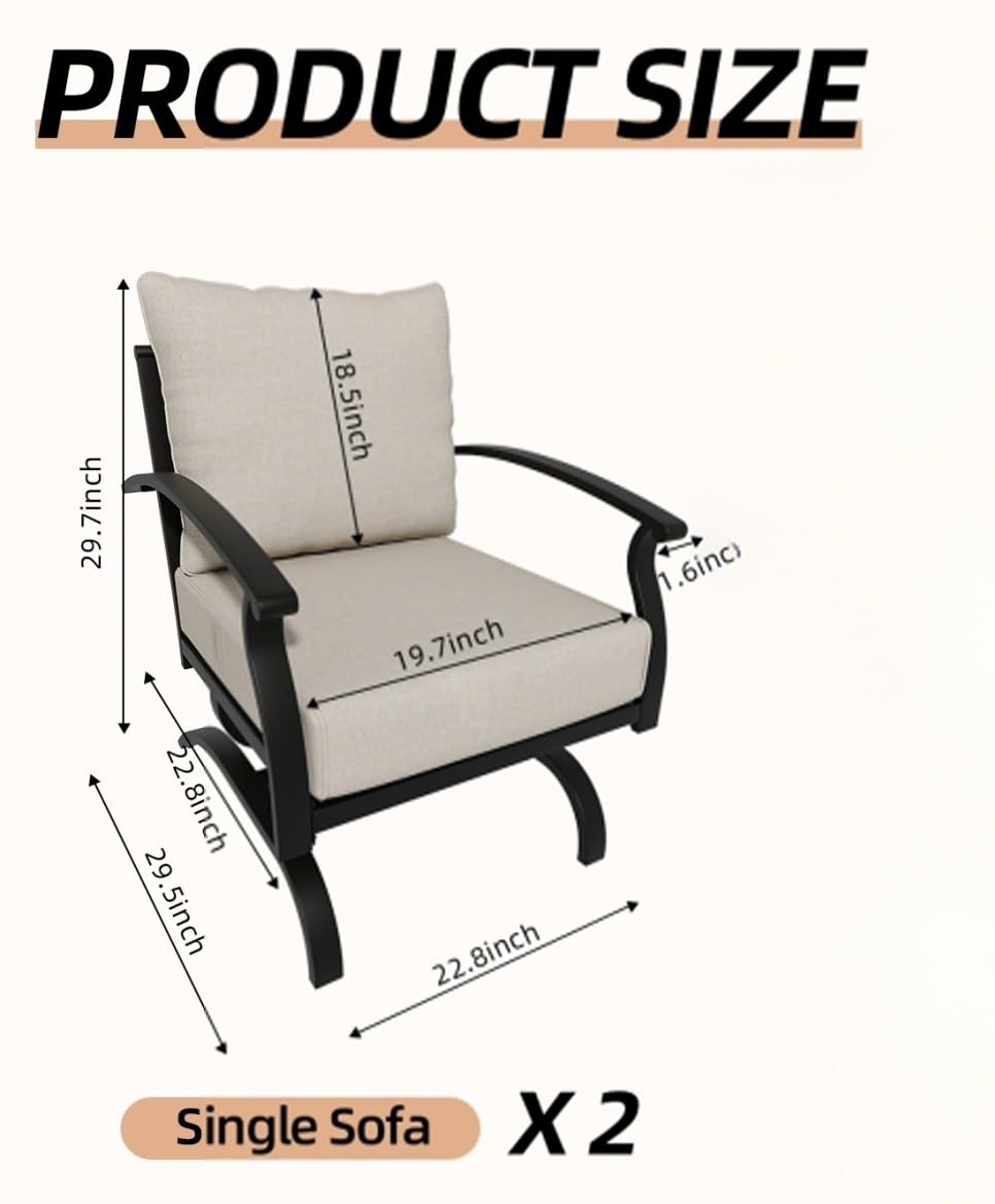 Gotland 2 Pieces Patio Furniture Set, Outdoor Metal Rocking Chair, Patio Bistro Set Rocker with Thickened Cushions for Porch Garden Deck