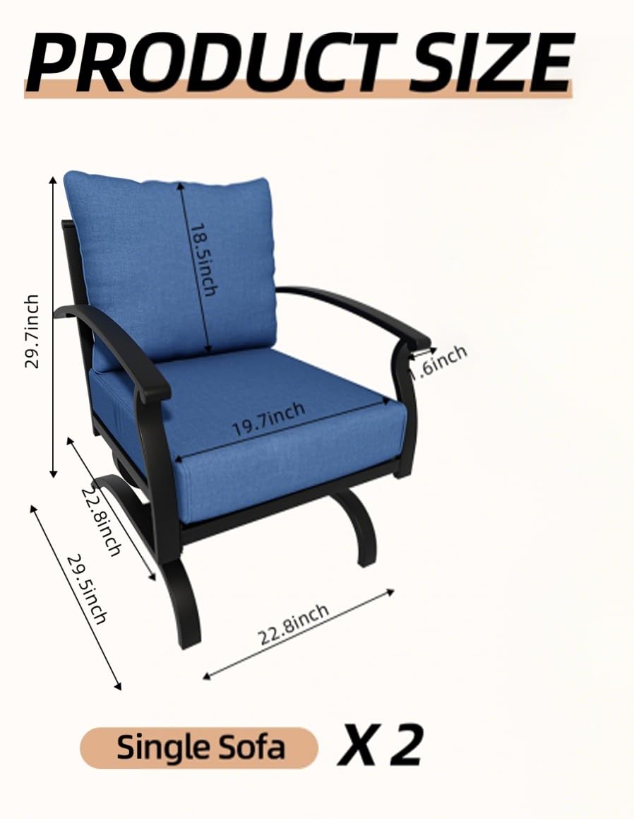 Gotland 2 Pieces Patio Furniture Set, Outdoor Metal Rocking Chair, Patio Bistro Set Rocker with Thickened Cushions for Porch Garden Deck