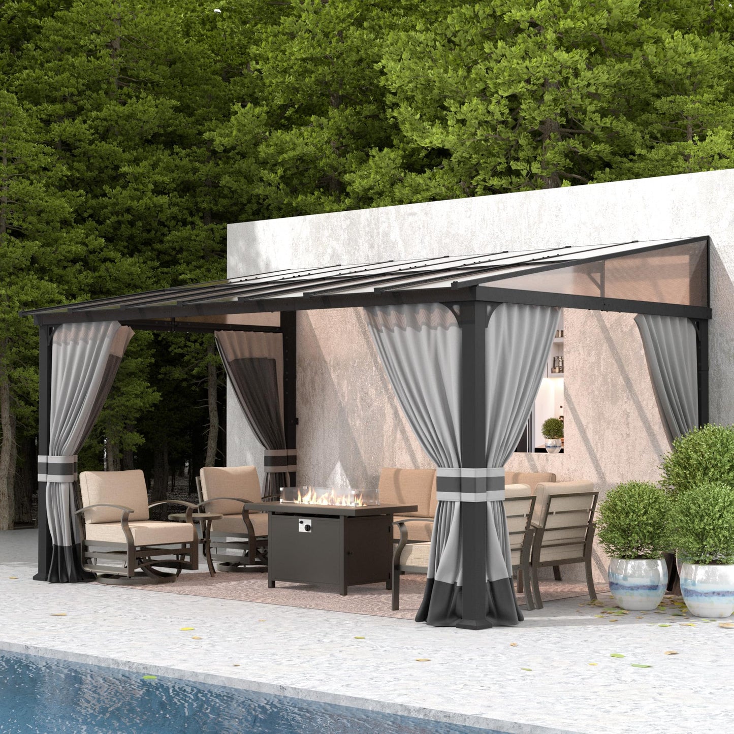 Kullavik Hardtop Gazebo for Patio,Wall-Mounted Lean to Gazebo Pergola with Sloping Roof and Durable Aluminum Frame, Large Heavy Duty Awnings for Decks,Backyard