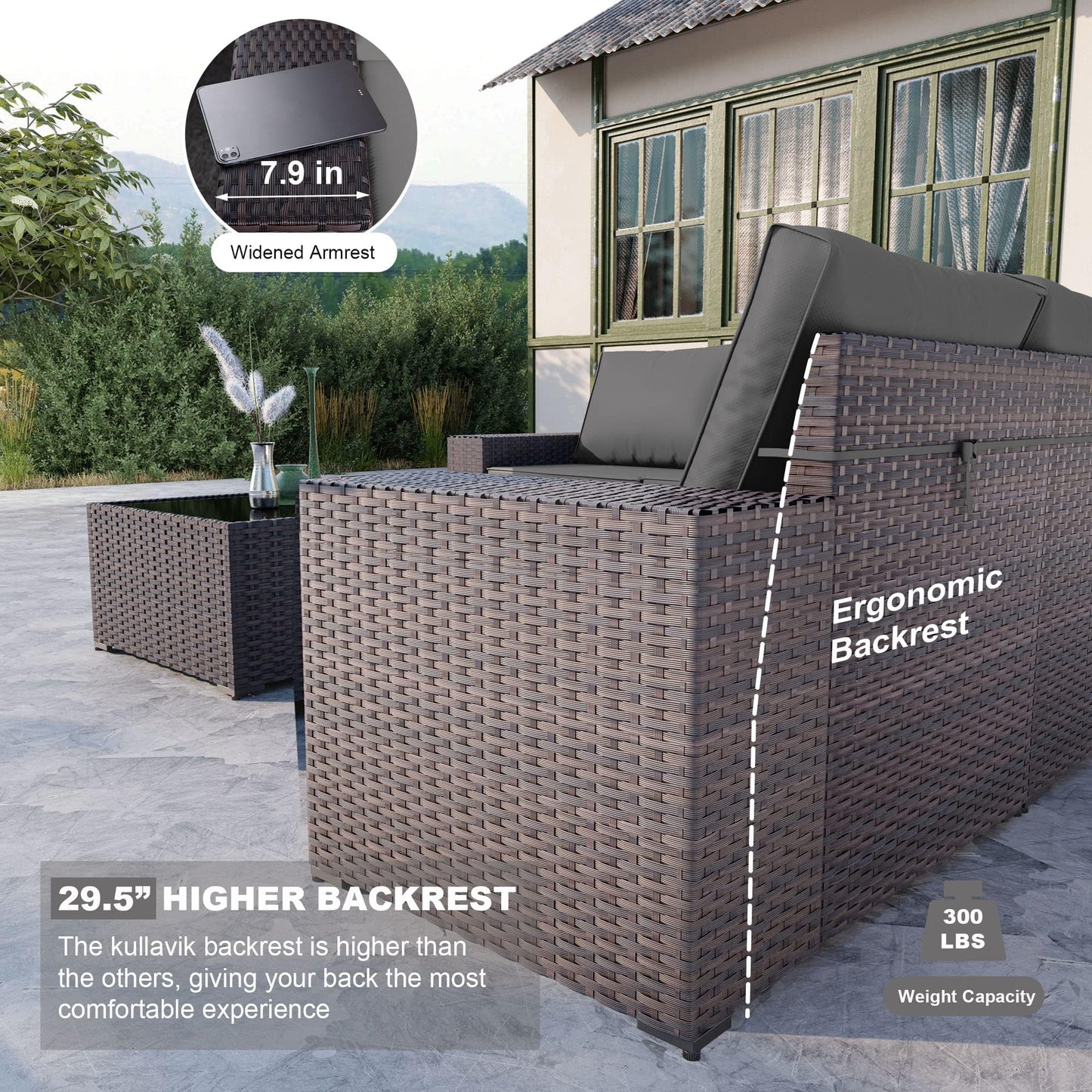 Gotland 6 Pieces Outdoor Patio Furniture Set Rattan Wicker Conversation Set,Wide Armrest