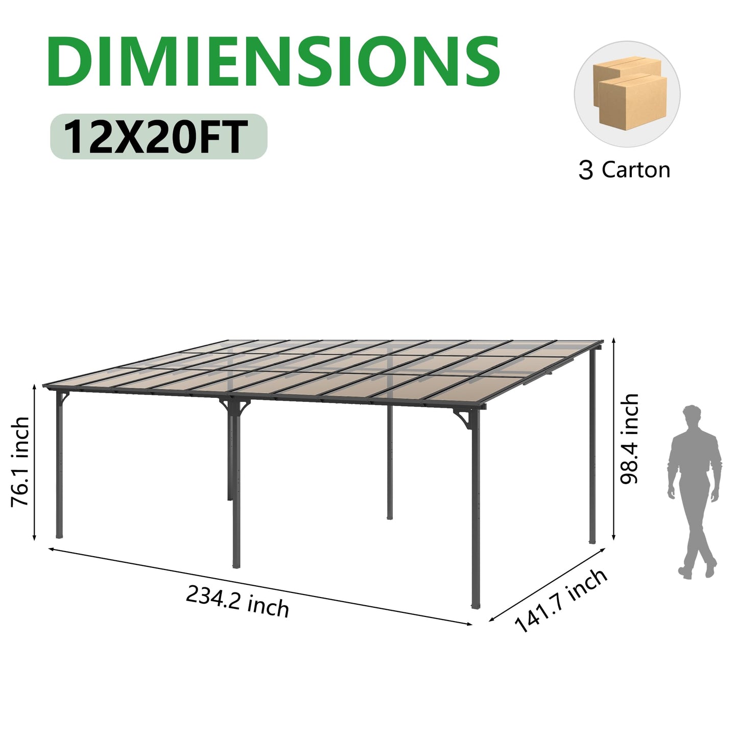 ALAULM 5 FT x 8 FT Pergola, Lean to Gazebo with Ground Anchor Sturdy Structure, Outdoor Gazebo with Sloped Roof, Galvanized Steel Metal Pergola, Wall Mounted Gazebo for Backyard Deck Tawny