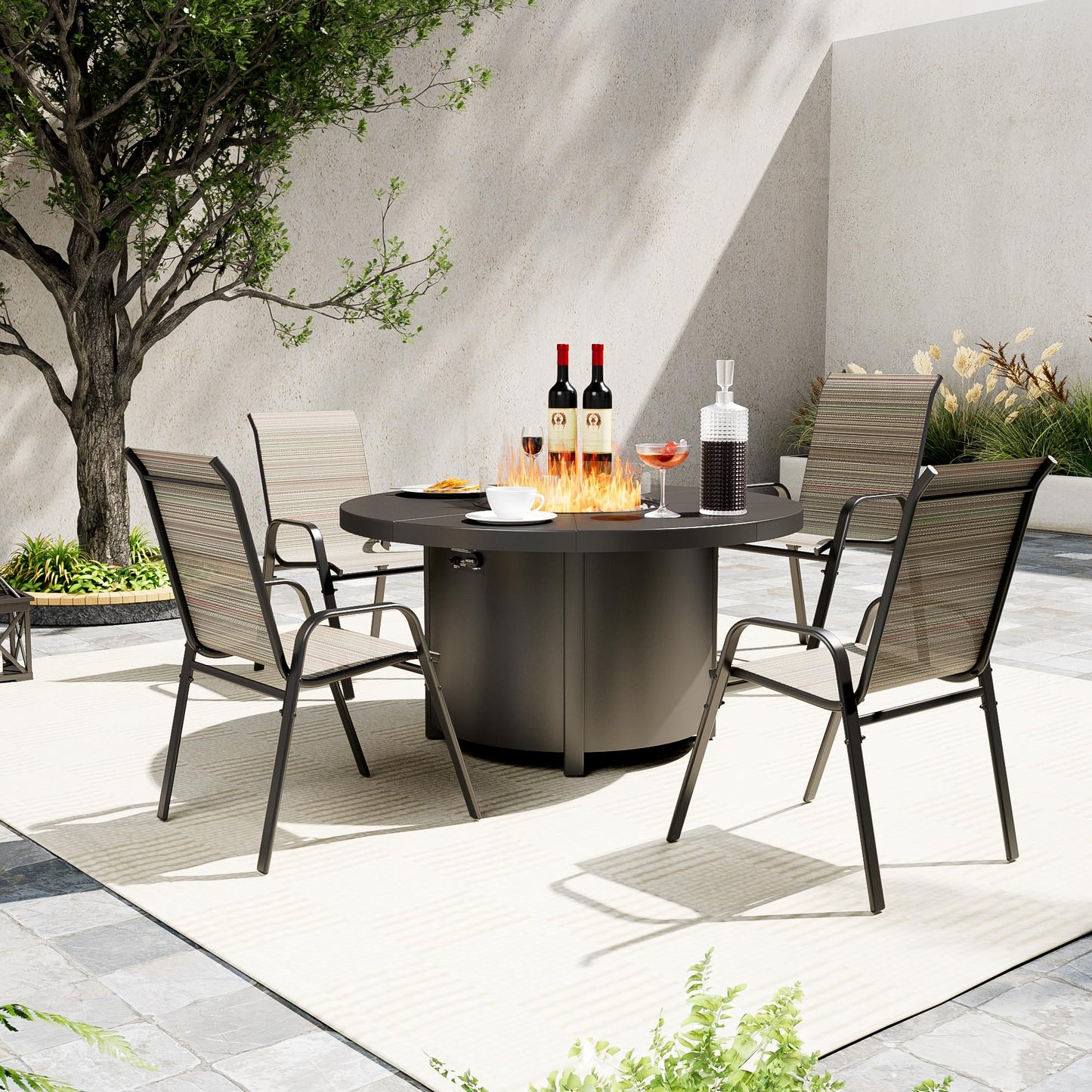 ALAULM Stackable Patio Chairs Set of 4, Outdoor Furniture Chairs with All Weather Breathable Textilene & Metal Frame, Outdoor Furniture Set for Lawn Garden Backyard