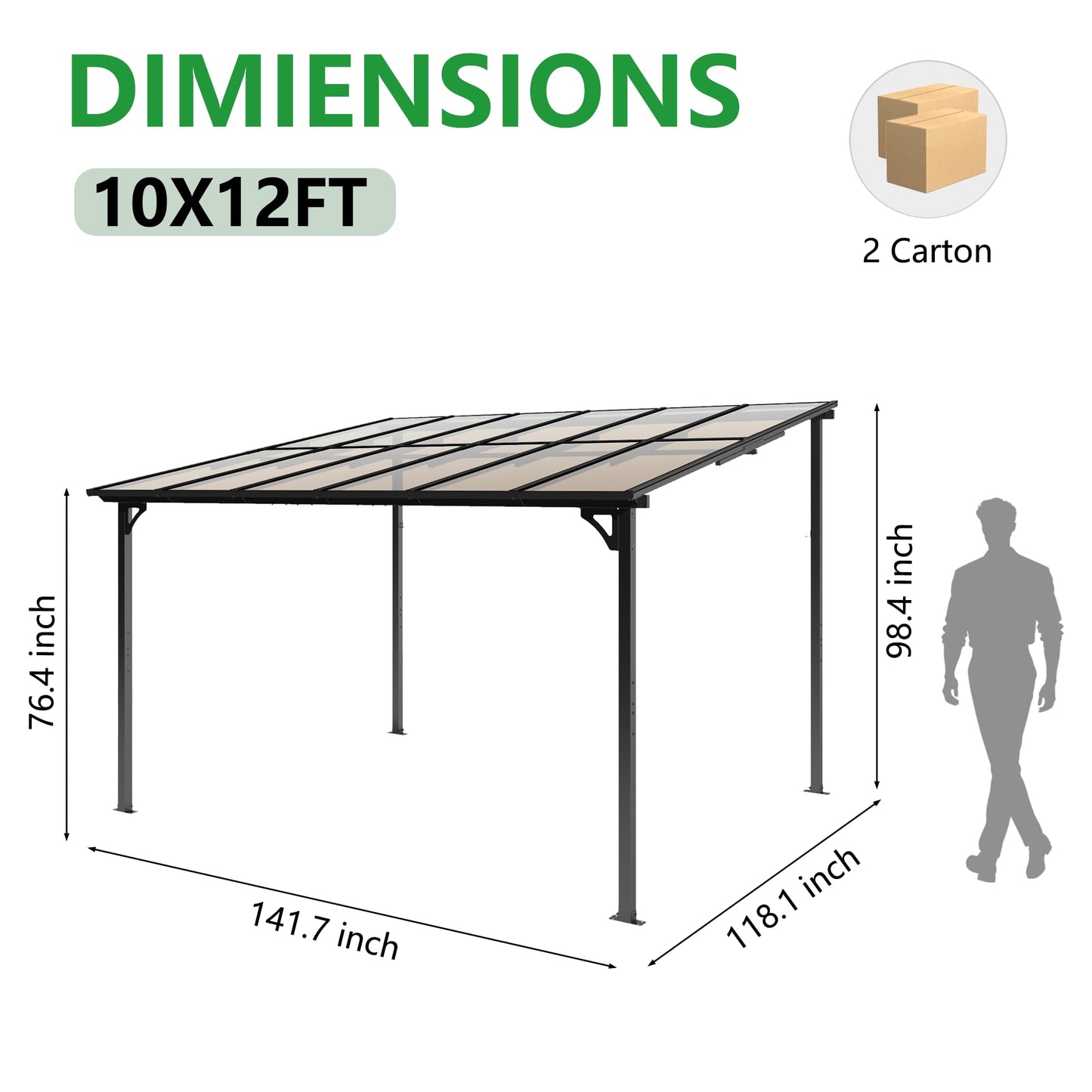 ALAULM 5 FT x 8 FT Pergola, Lean to Gazebo with Ground Anchor Sturdy Structure, Outdoor Gazebo with Sloped Roof, Galvanized Steel Metal Pergola, Wall Mounted Gazebo for Backyard Deck Tawny
