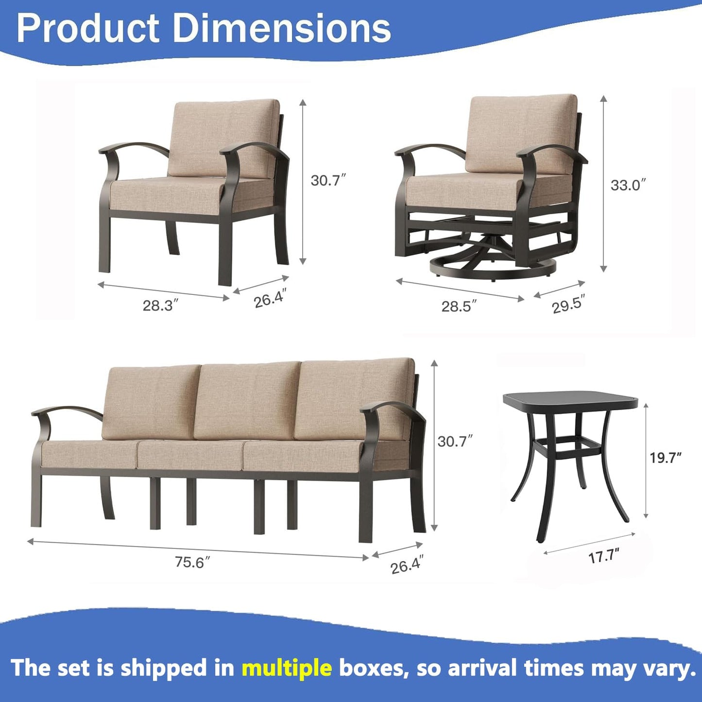 Gotland 7-Piece Aluminum Patio Furniture with Coffee Table
