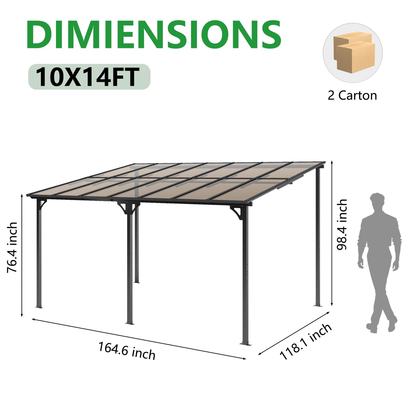 ALAULM 5 FT x 8 FT Pergola, Lean to Gazebo with Ground Anchor Sturdy Structure, Outdoor Gazebo with Sloped Roof, Galvanized Steel Metal Pergola, Wall Mounted Gazebo for Backyard Deck Tawny