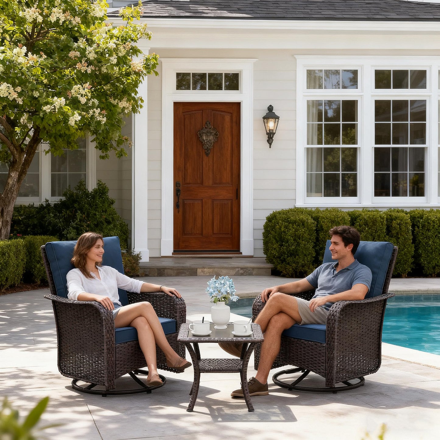 Wicker Swivel Rocker Patio Chairs Set of 4,Swivel Rocking Chairs with Thickened Cushions,All-Weather Patio Wicker Chairs for Garden,Deck,Backyard