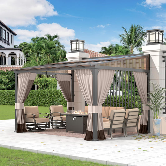 Kullavik Hardtop Gazebo for Patio,Wall-Mounted Lean to Gazebo Pergola with Sloping Roof and Durable Aluminum Frame, Large Heavy Duty Awnings for Decks,Backyard