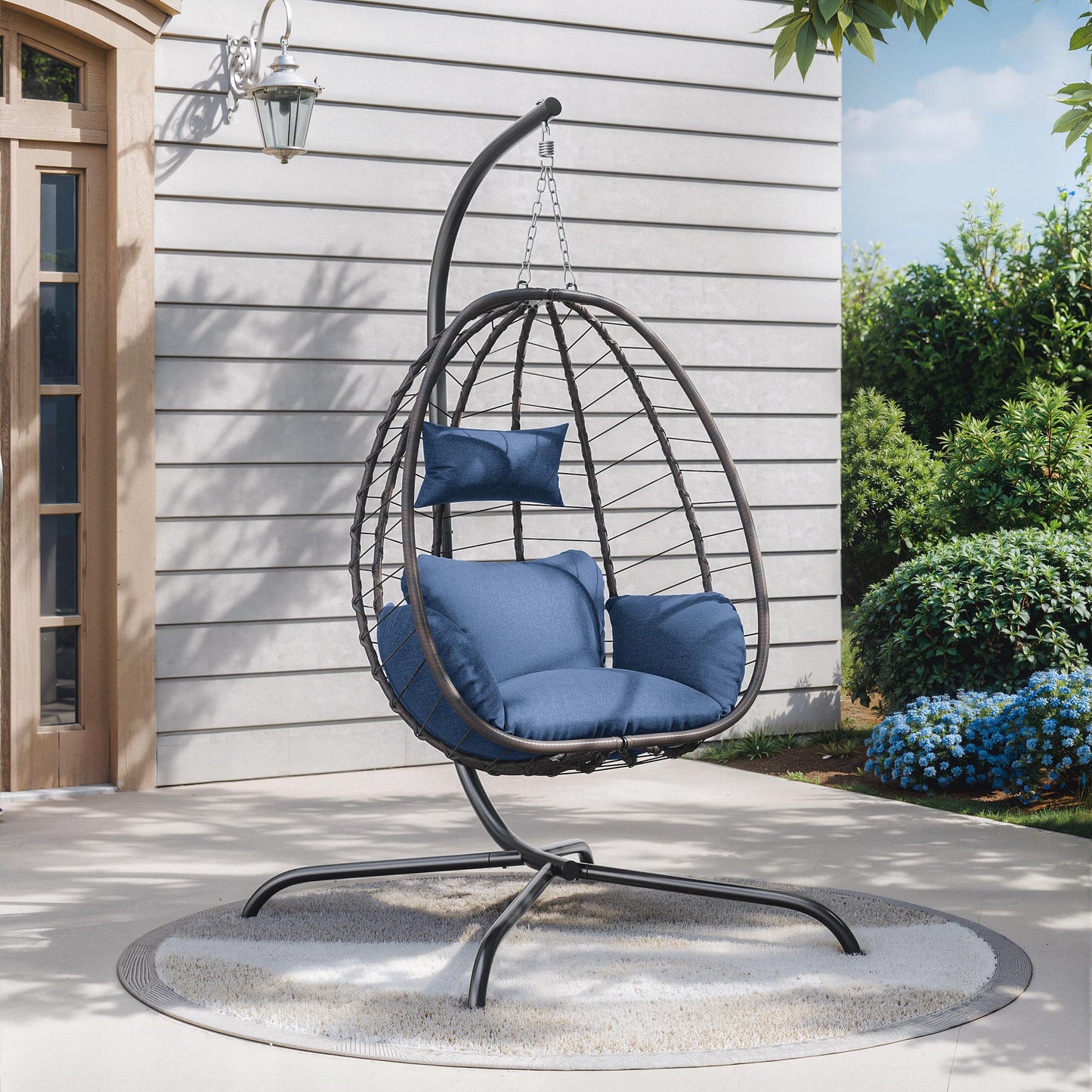 Gotland Outdoor Hanging Egg Chair with Stand,Patio Wicker Swing Egg Chair Hammock Chair with UV Resistant Cushion,All-Weather 485lbs Capacity for Bedroom,Balcony,Garden,Beige