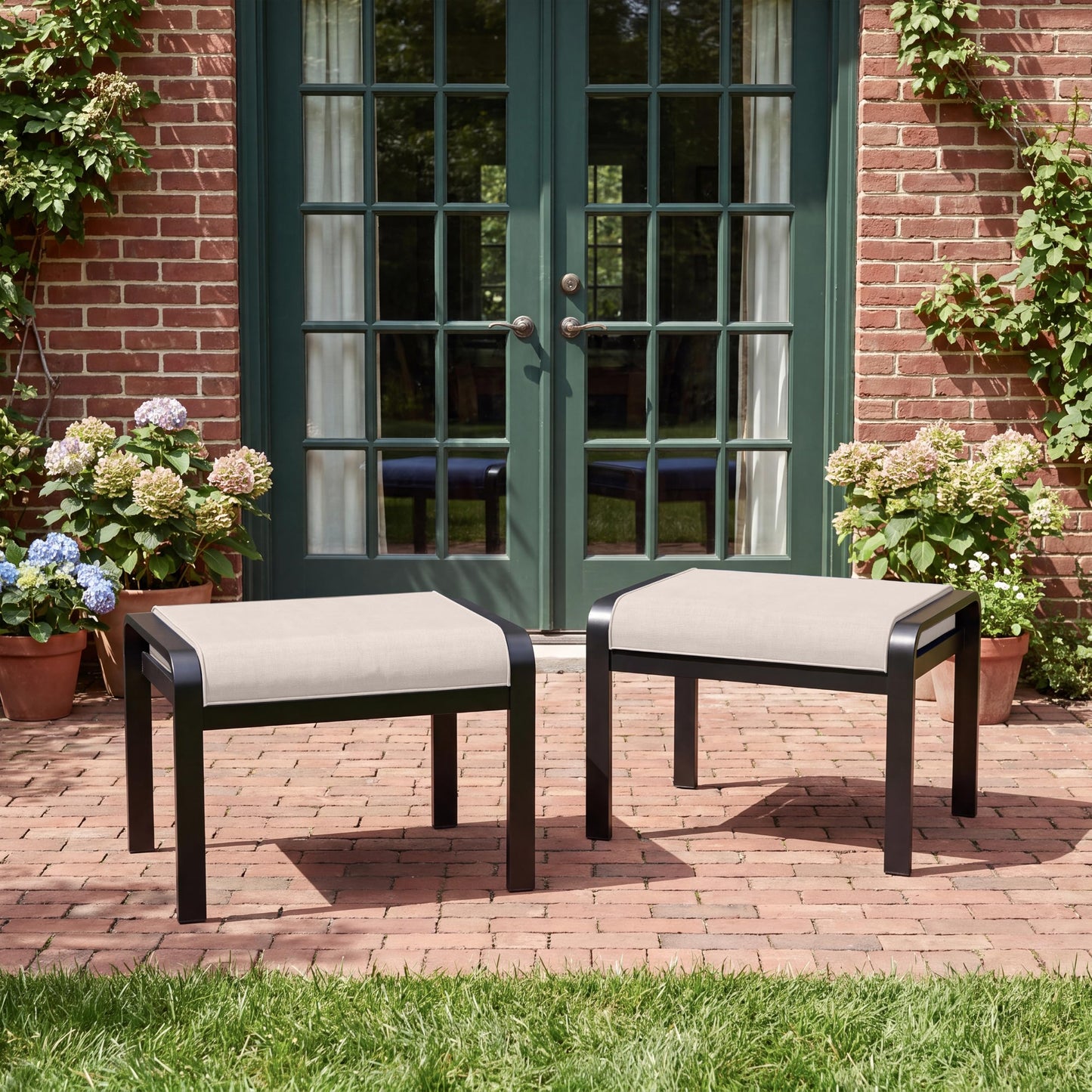 ALAULM 2PCS Aluminum Outdoor Ottomans with Removable Cushion, Oversized Outdoor Footstools, Additional Seating, Multipurpose Outdoor Footrests for Balcony, Garden, Sand