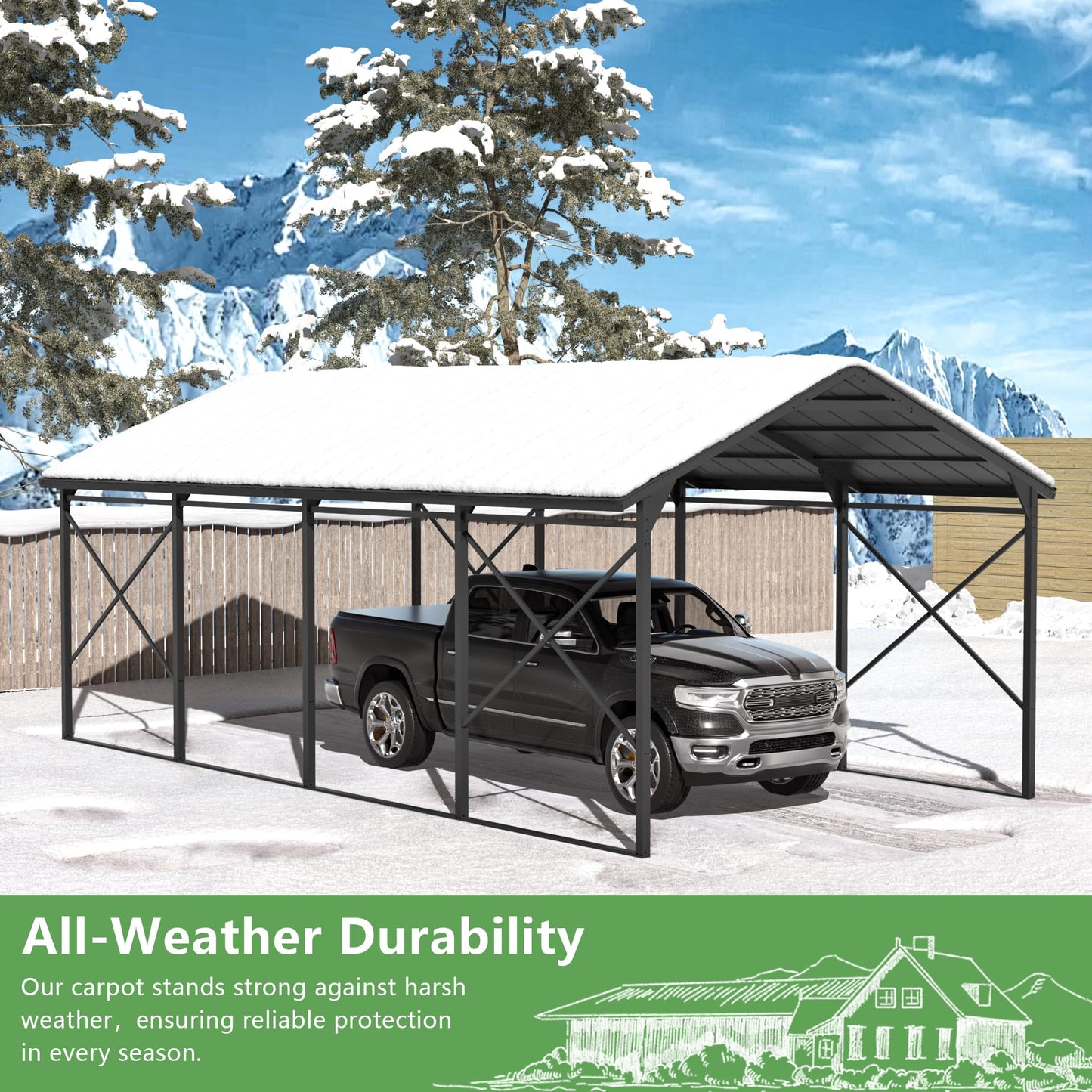 ALAULM 12X22FT Metal Carport Outdoor Carport Canopy Heavy Galvanized Garage Car Shelter with Enhanced Base and Roof, Duty Garage Shelter for Cars Boats Pickups Trucks