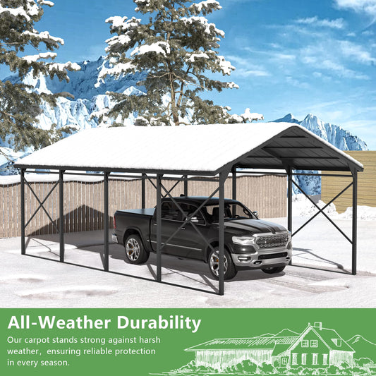 ALAULM 12X22FT Metal Carport Outdoor Carport Canopy Heavy Galvanized Garage Car Shelter with Enhanced Base and Roof, Duty Garage Shelter for Cars Boats Pickups Trucks