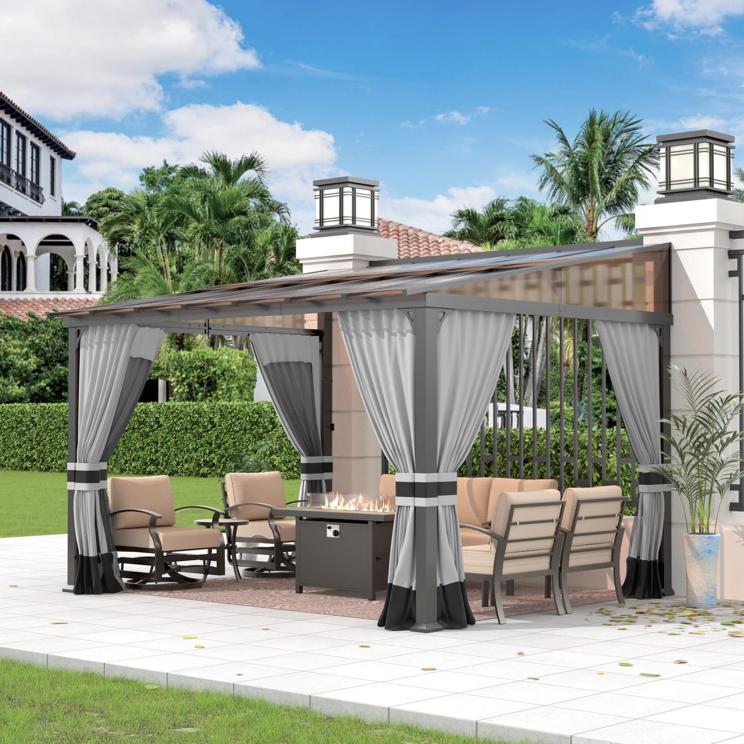 Kullavik Hardtop Gazebo for Patio,Wall-Mounted Lean to Gazebo Pergola with Sloping Roof and Durable Aluminum Frame, Large Heavy Duty Awnings for Decks,Backyard