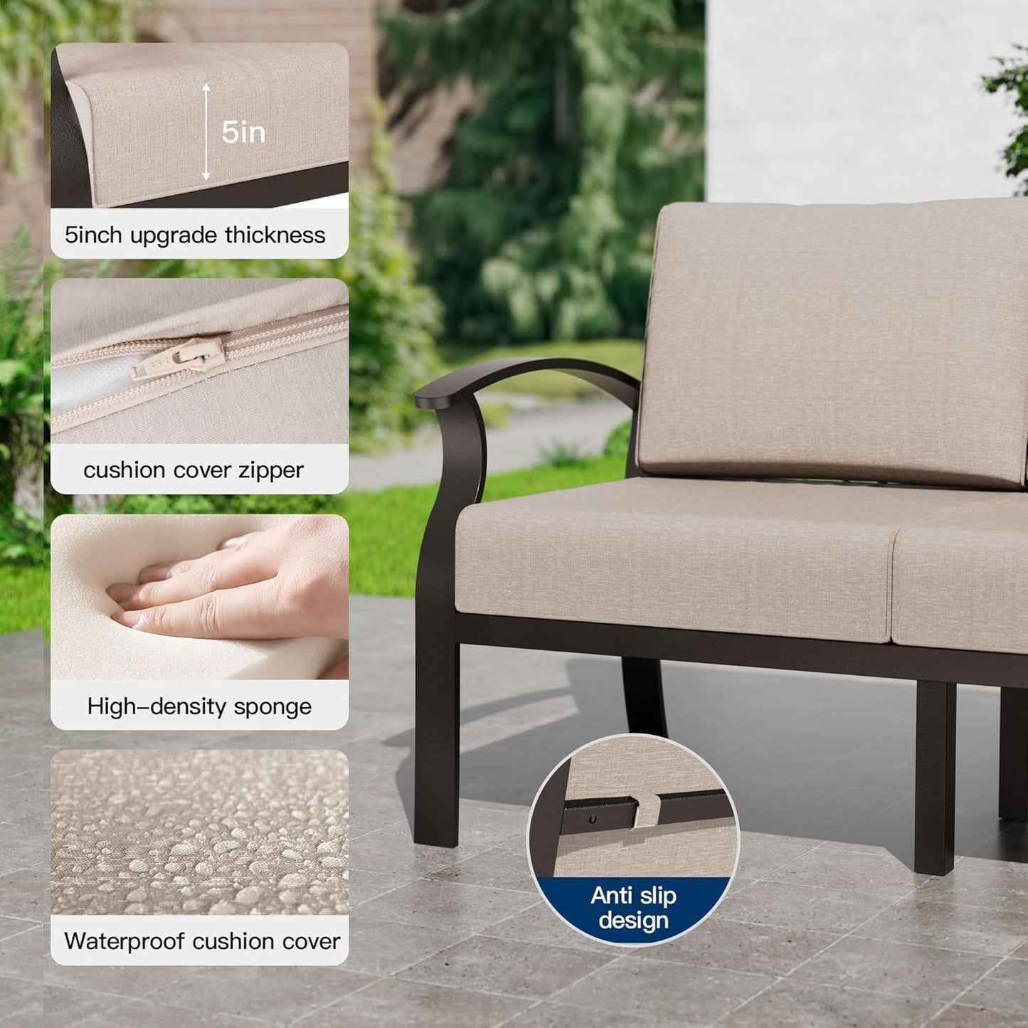Gotland 10 PieceAluminum Patio Furniture Set,Modern Metal Outdoor Patio Furniture w/5.1'' Thick Cushion,Swivel Chairs and Round Coffee Table,Patio Conversation Sets for Porch,Deck