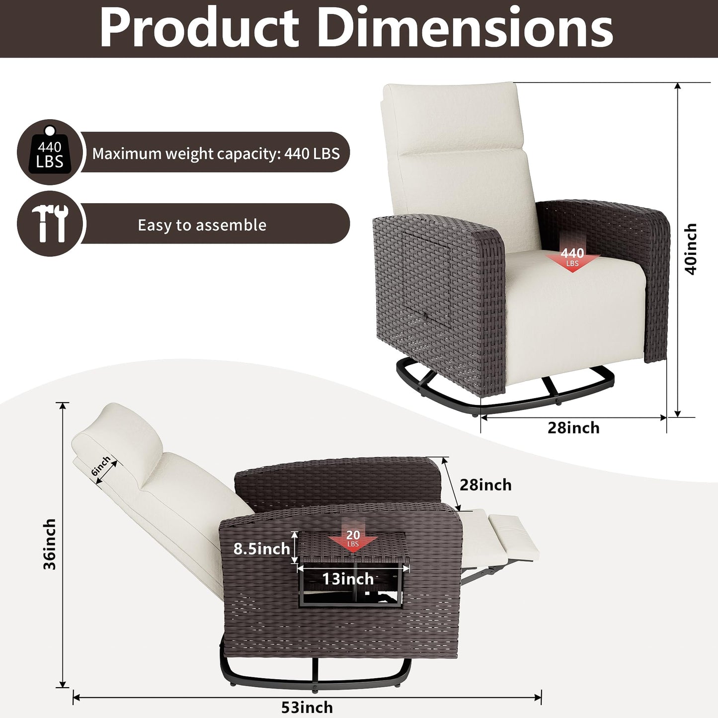 ALAULM Outdoor Swivel Recliner Chair,Dual-Adjust Outdoor Patio Chairs with Adjustable Backrest and Footrest,Wicker Patio Chair with Flip-Up Table for Living Rooms,Pools,Balconies, patios,courtyards